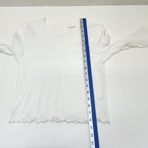 Arizona Jean Co Ribbed Long Sleeve Crop Top Med T-Shirt Lettuce Edge Waist Cuffs - Picture 6 of 6